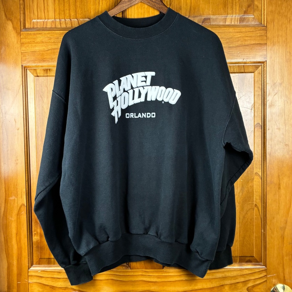 Vintage Planet Hollywood Orlando Sweatshirt Mens XL Black Crewneck Y2K 90s